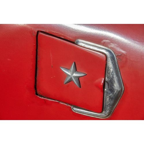 Detail of gasoline tank door with star on classic American car in Vieja-old Habana-Havana-Cuba